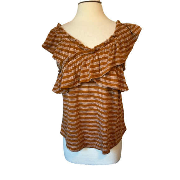 Maurices Women's L Boho Striped Criss Cross Ruffle Sleeveless Stretch Knit Top - Picture 1 of 8